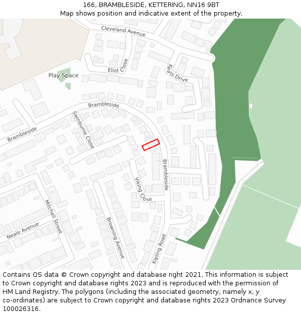 166, BRAMBLESIDE, KETTERING, NN16 9BT: Location map and indicative extent of plot