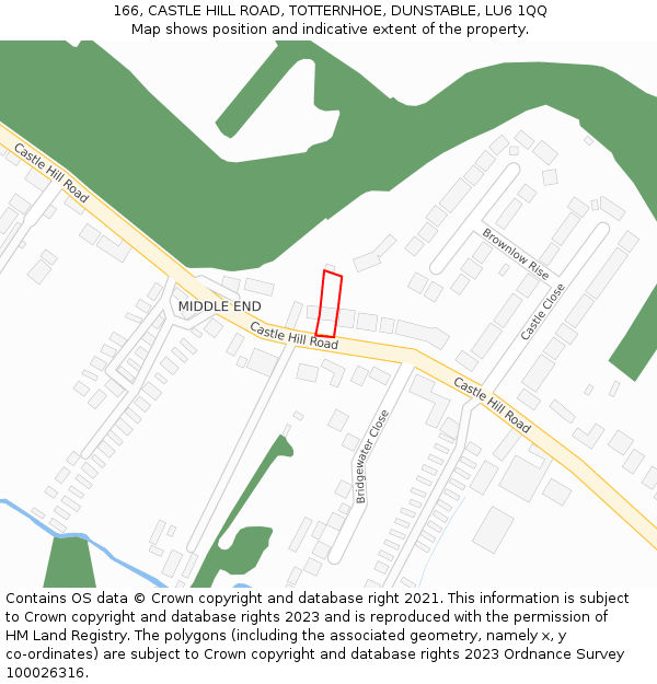 166, CASTLE HILL ROAD, TOTTERNHOE, DUNSTABLE, LU6 1QQ: Location map and indicative extent of plot