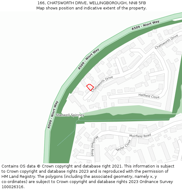 166, CHATSWORTH DRIVE, WELLINGBOROUGH, NN8 5FB: Location map and indicative extent of plot