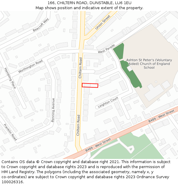 166, CHILTERN ROAD, DUNSTABLE, LU6 1EU: Location map and indicative extent of plot