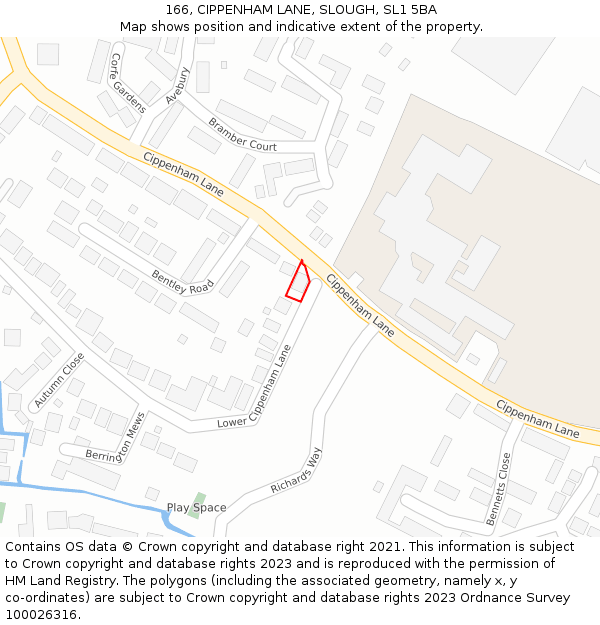 166, CIPPENHAM LANE, SLOUGH, SL1 5BA: Location map and indicative extent of plot