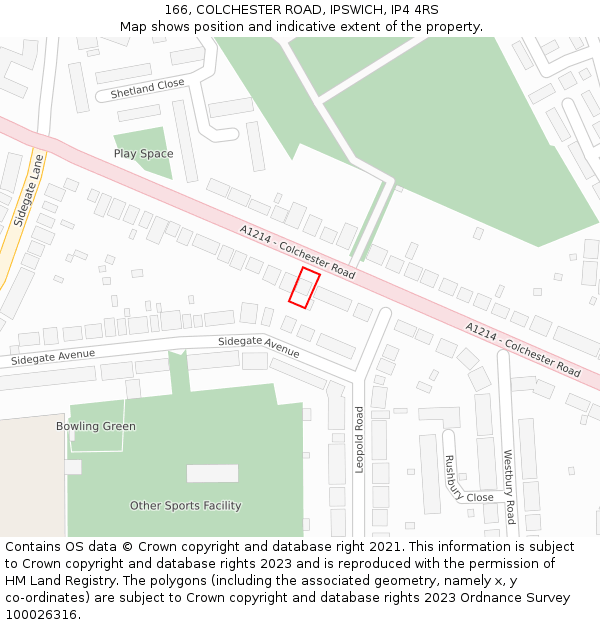 166, COLCHESTER ROAD, IPSWICH, IP4 4RS: Location map and indicative extent of plot