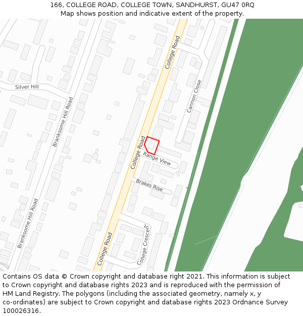 166, COLLEGE ROAD, COLLEGE TOWN, SANDHURST, GU47 0RQ: Location map and indicative extent of plot