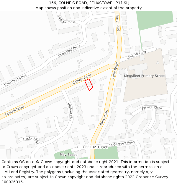 166, COLNEIS ROAD, FELIXSTOWE, IP11 9LJ: Location map and indicative extent of plot