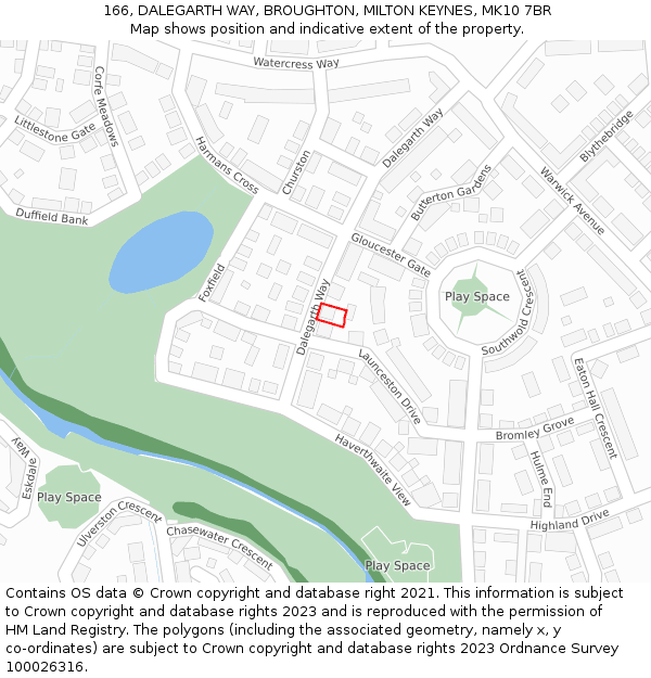 166, DALEGARTH WAY, BROUGHTON, MILTON KEYNES, MK10 7BR: Location map and indicative extent of plot