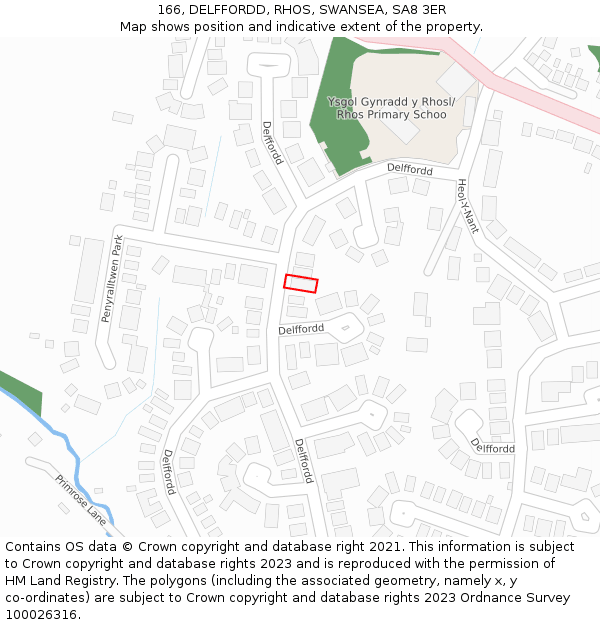 166, DELFFORDD, RHOS, SWANSEA, SA8 3ER: Location map and indicative extent of plot