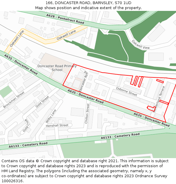 166, DONCASTER ROAD, BARNSLEY, S70 1UD: Location map and indicative extent of plot