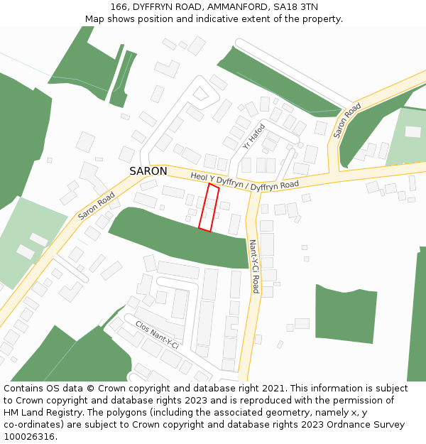 166, DYFFRYN ROAD, AMMANFORD, SA18 3TN: Location map and indicative extent of plot