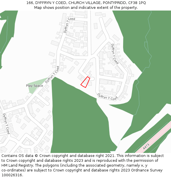 166, DYFFRYN Y COED, CHURCH VILLAGE, PONTYPRIDD, CF38 1PQ: Location map and indicative extent of plot