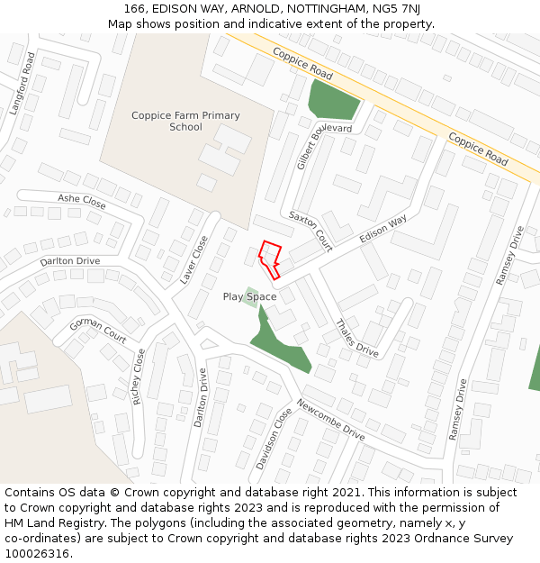 166, EDISON WAY, ARNOLD, NOTTINGHAM, NG5 7NJ: Location map and indicative extent of plot