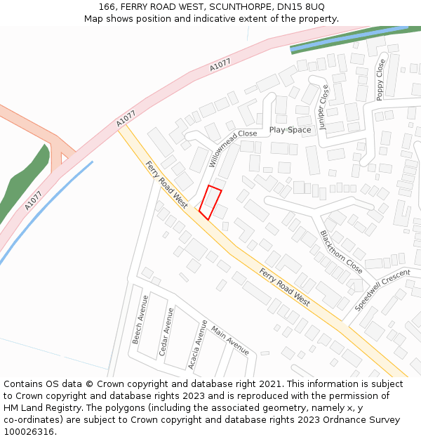 166, FERRY ROAD WEST, SCUNTHORPE, DN15 8UQ: Location map and indicative extent of plot