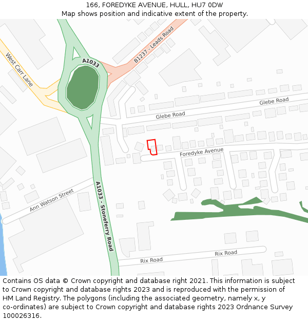 166, FOREDYKE AVENUE, HULL, HU7 0DW: Location map and indicative extent of plot