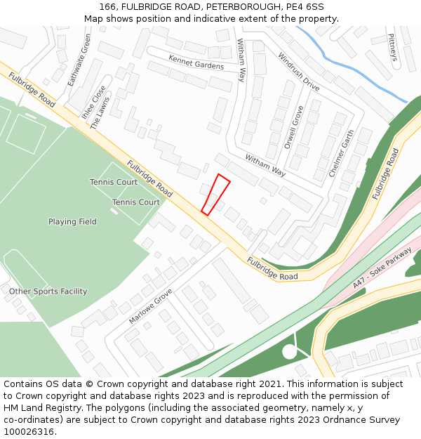 166, FULBRIDGE ROAD, PETERBOROUGH, PE4 6SS: Location map and indicative extent of plot