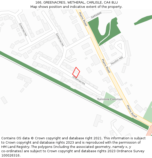 166, GREENACRES, WETHERAL, CARLISLE, CA4 8LU: Location map and indicative extent of plot