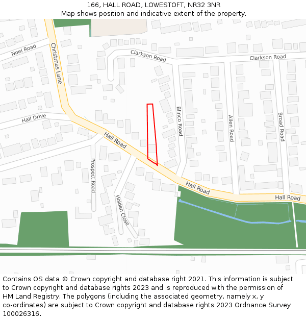 166, HALL ROAD, LOWESTOFT, NR32 3NR: Location map and indicative extent of plot