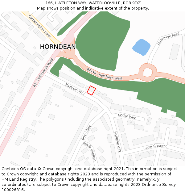 166, HAZLETON WAY, WATERLOOVILLE, PO8 9DZ: Location map and indicative extent of plot