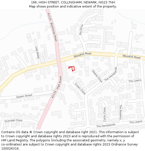 166, HIGH STREET, COLLINGHAM, NEWARK, NG23 7NH: Location map and indicative extent of plot