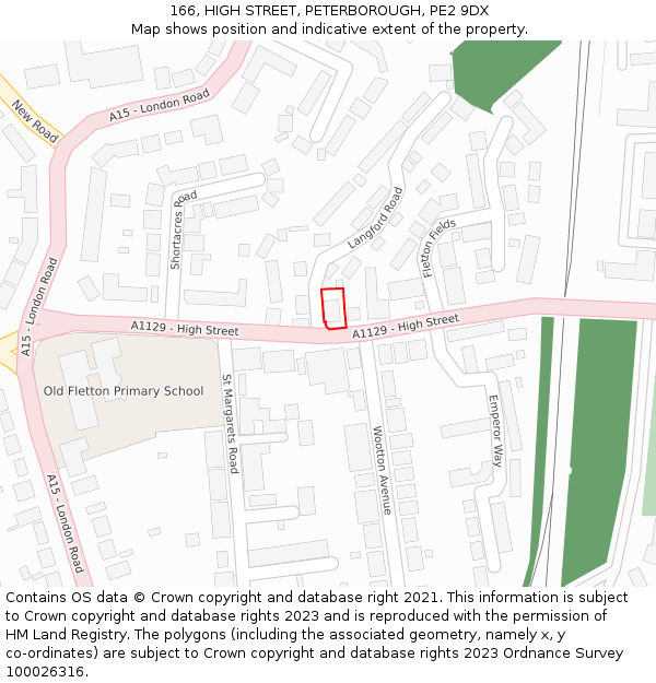 166, HIGH STREET, PETERBOROUGH, PE2 9DX: Location map and indicative extent of plot