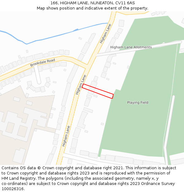 166, HIGHAM LANE, NUNEATON, CV11 6AS: Location map and indicative extent of plot