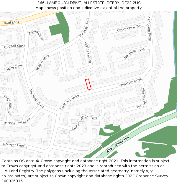 166, LAMBOURN DRIVE, ALLESTREE, DERBY, DE22 2US: Location map and indicative extent of plot