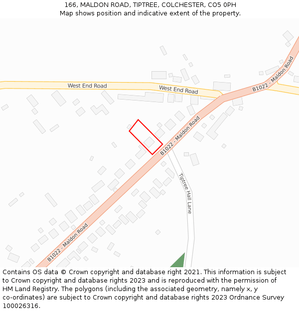 166, MALDON ROAD, TIPTREE, COLCHESTER, CO5 0PH: Location map and indicative extent of plot