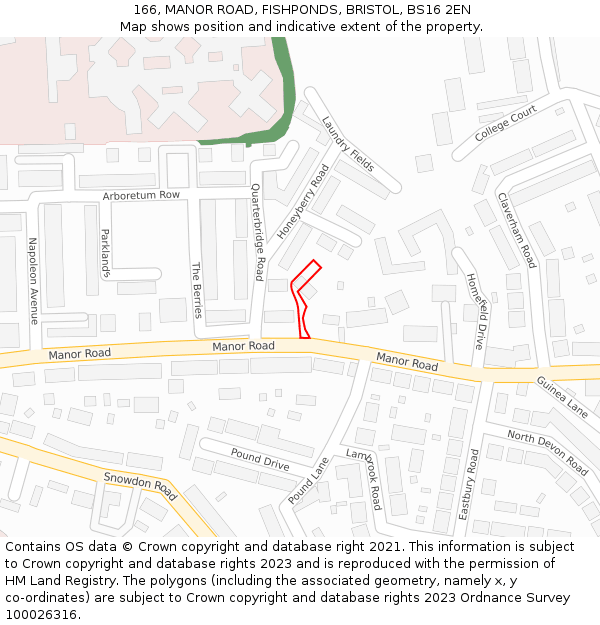 166, MANOR ROAD, FISHPONDS, BRISTOL, BS16 2EN: Location map and indicative extent of plot