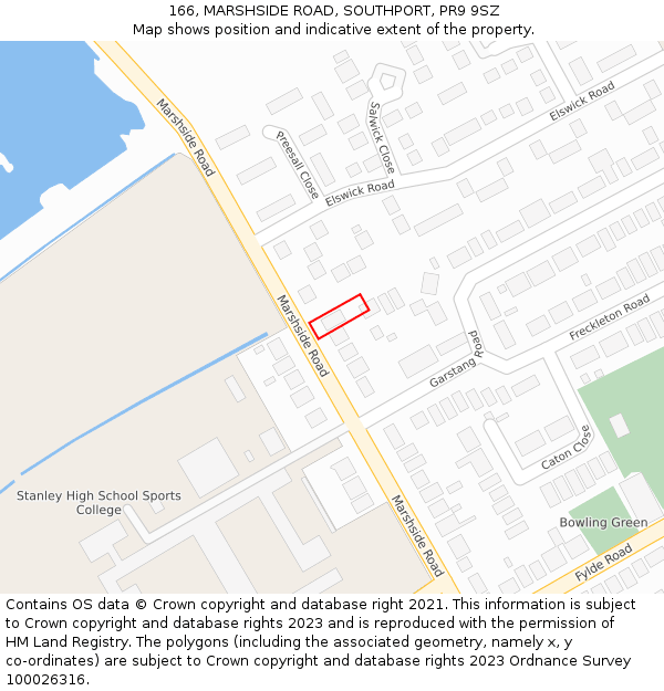 166, MARSHSIDE ROAD, SOUTHPORT, PR9 9SZ: Location map and indicative extent of plot