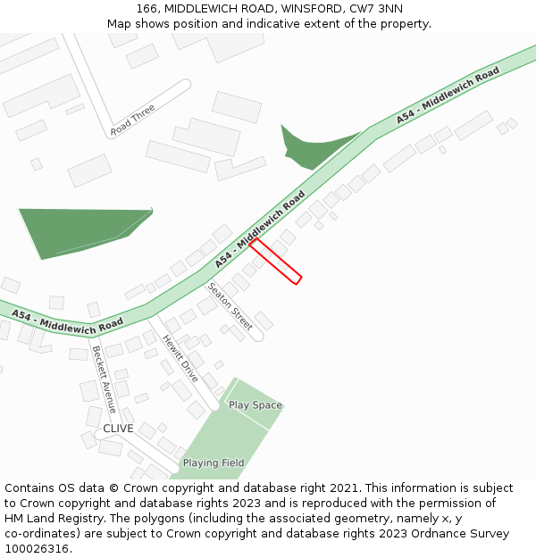 166, MIDDLEWICH ROAD, WINSFORD, CW7 3NN: Location map and indicative extent of plot