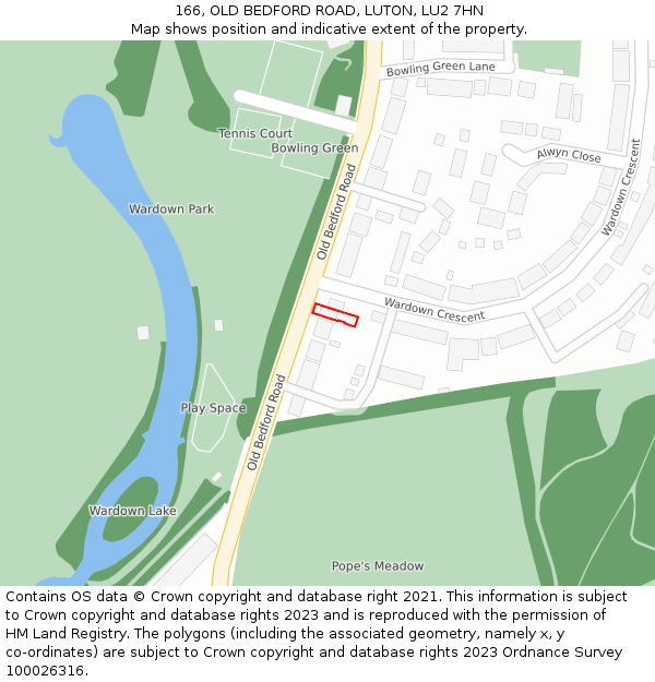 166, OLD BEDFORD ROAD, LUTON, LU2 7HN: Location map and indicative extent of plot