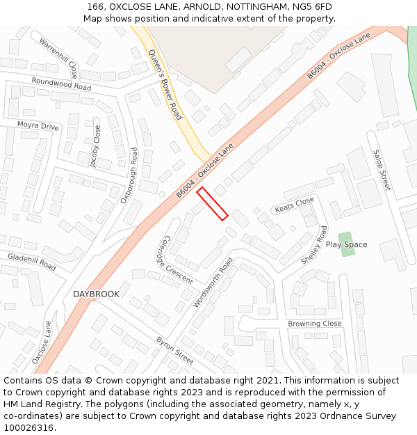 166, OXCLOSE LANE, ARNOLD, NOTTINGHAM, NG5 6FD: Location map and indicative extent of plot