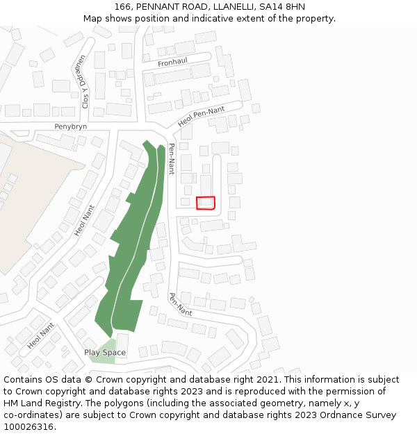 166, PENNANT ROAD, LLANELLI, SA14 8HN: Location map and indicative extent of plot