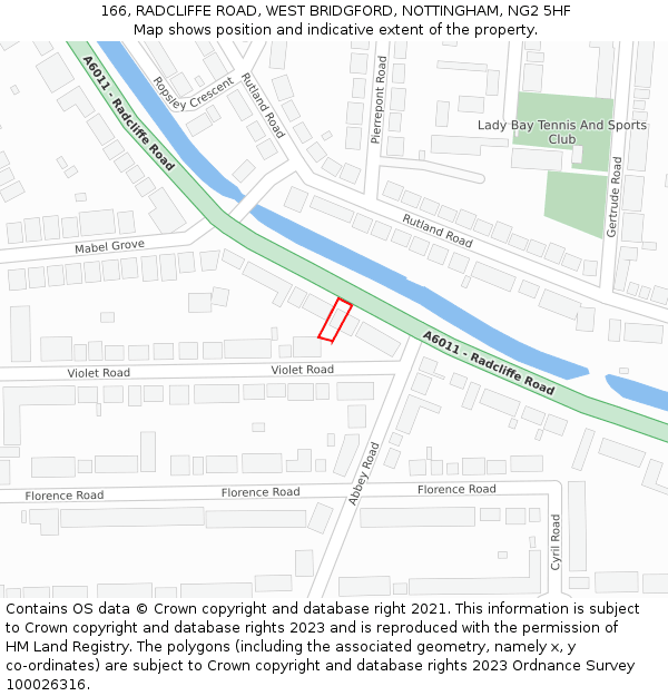 166, RADCLIFFE ROAD, WEST BRIDGFORD, NOTTINGHAM, NG2 5HF: Location map and indicative extent of plot