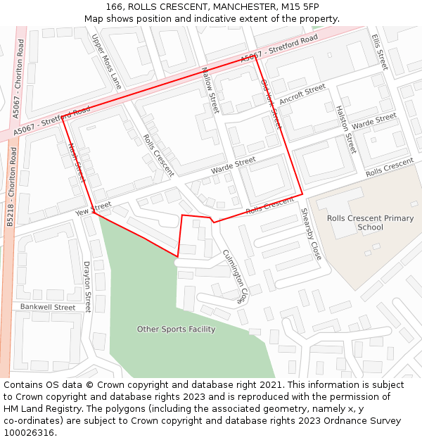 166, ROLLS CRESCENT, MANCHESTER, M15 5FP: Location map and indicative extent of plot