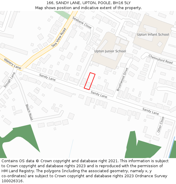 166, SANDY LANE, UPTON, POOLE, BH16 5LY: Location map and indicative extent of plot