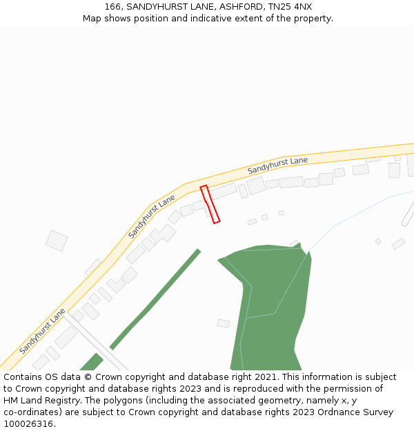 166, SANDYHURST LANE, ASHFORD, TN25 4NX: Location map and indicative extent of plot