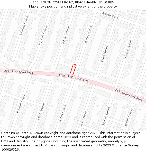 166, SOUTH COAST ROAD, PEACEHAVEN, BN10 8EN: Location map and indicative extent of plot