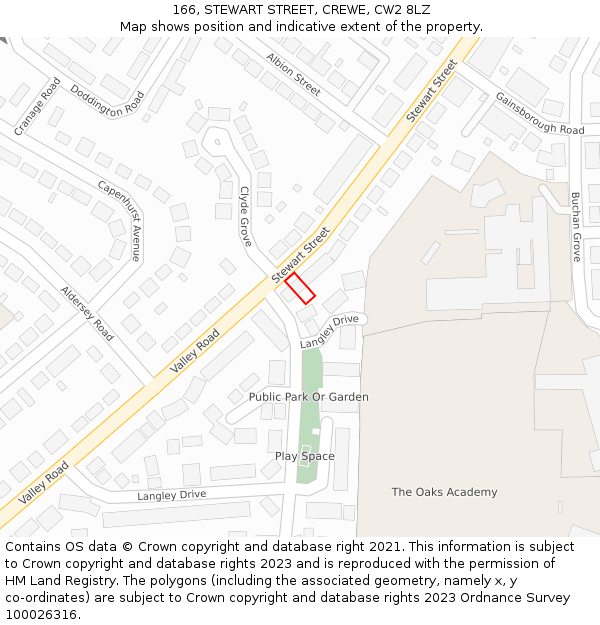 166, STEWART STREET, CREWE, CW2 8LZ: Location map and indicative extent of plot