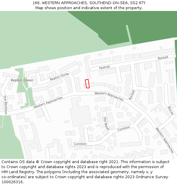 166, WESTERN APPROACHES, SOUTHEND-ON-SEA, SS2 6TY: Location map and indicative extent of plot