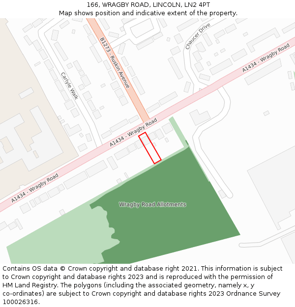 166, WRAGBY ROAD, LINCOLN, LN2 4PT: Location map and indicative extent of plot