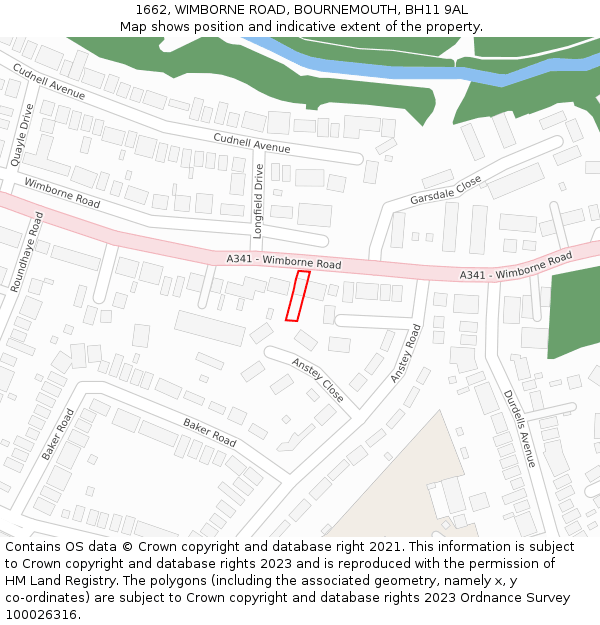 1662, WIMBORNE ROAD, BOURNEMOUTH, BH11 9AL: Location map and indicative extent of plot