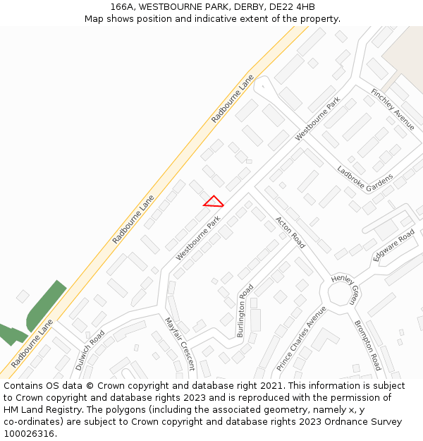 166A, WESTBOURNE PARK, DERBY, DE22 4HB: Location map and indicative extent of plot