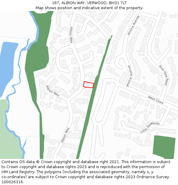 167, ALBION WAY, VERWOOD, BH31 7LT: Location map and indicative extent of plot