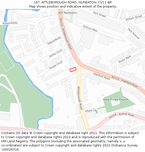 167, ATTLEBOROUGH ROAD, NUNEATON, CV11 4JP: Location map and indicative extent of plot