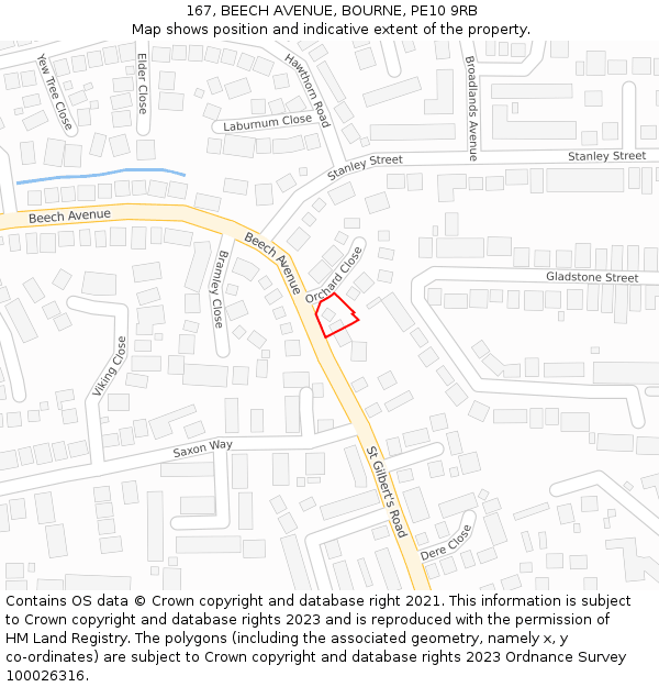 167, BEECH AVENUE, BOURNE, PE10 9RB: Location map and indicative extent of plot