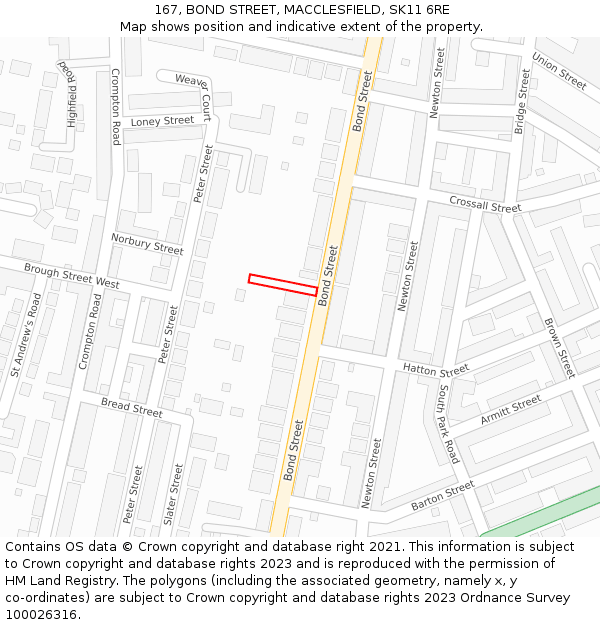 167, BOND STREET, MACCLESFIELD, SK11 6RE: Location map and indicative extent of plot