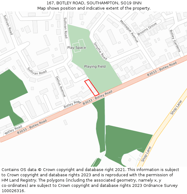 167, BOTLEY ROAD, SOUTHAMPTON, SO19 0NN: Location map and indicative extent of plot