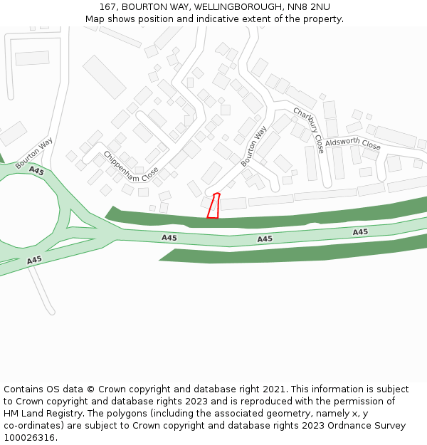 167, BOURTON WAY, WELLINGBOROUGH, NN8 2NU: Location map and indicative extent of plot