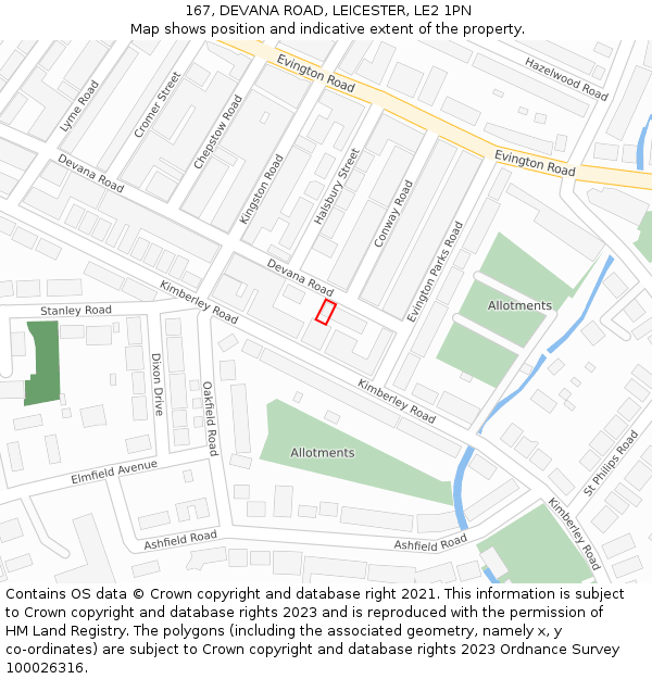 167, DEVANA ROAD, LEICESTER, LE2 1PN: Location map and indicative extent of plot