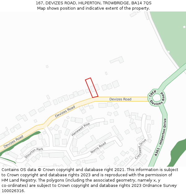 167, DEVIZES ROAD, HILPERTON, TROWBRIDGE, BA14 7QS: Location map and indicative extent of plot