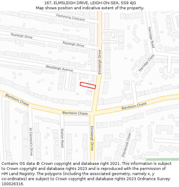 167, ELMSLEIGH DRIVE, LEIGH-ON-SEA, SS9 4JG: Location map and indicative extent of plot